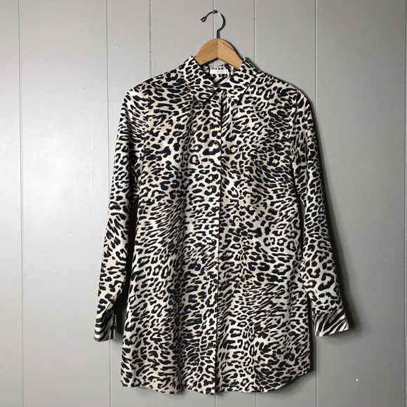 CHICO'S LEOPARD PATTERN NO IRON BUTTON DOWN SHIRT 100% COTTON WOMENS SIZE SMALL - Picture 7 of 7
